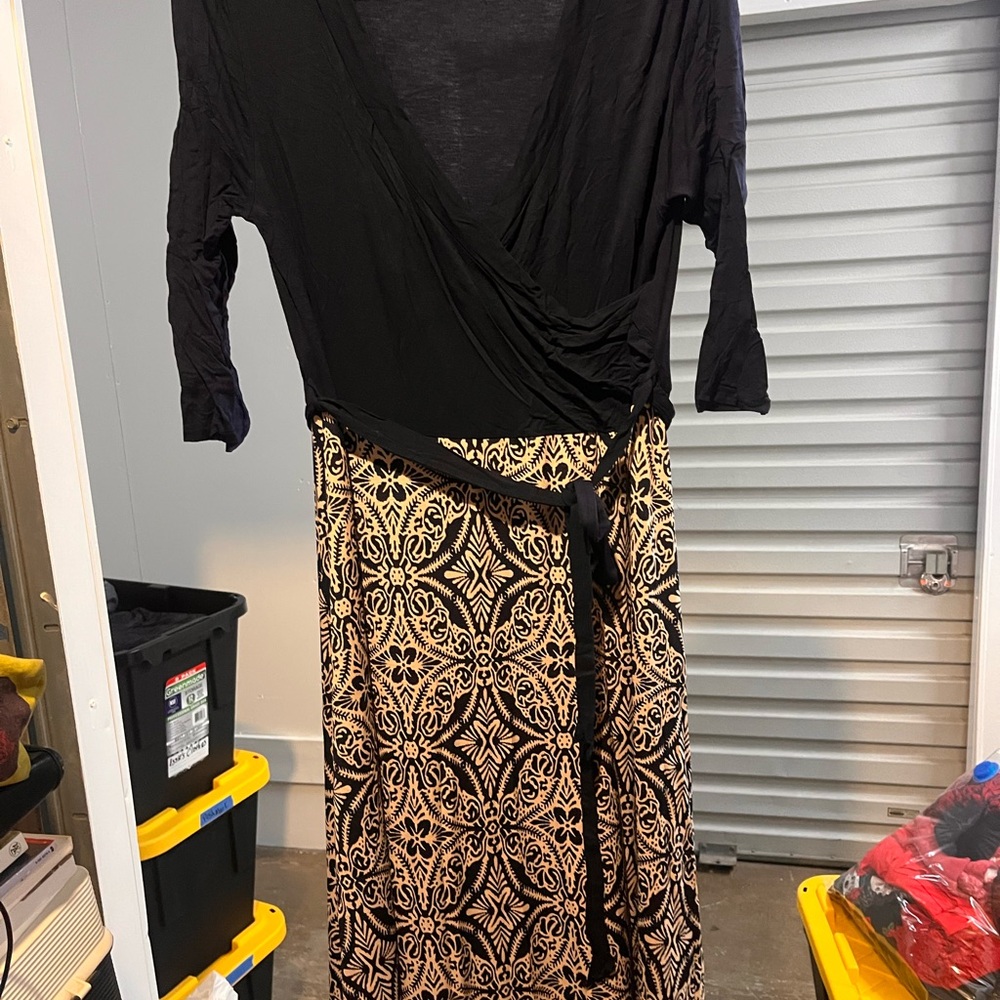 Navy and Beige Wrap Dress